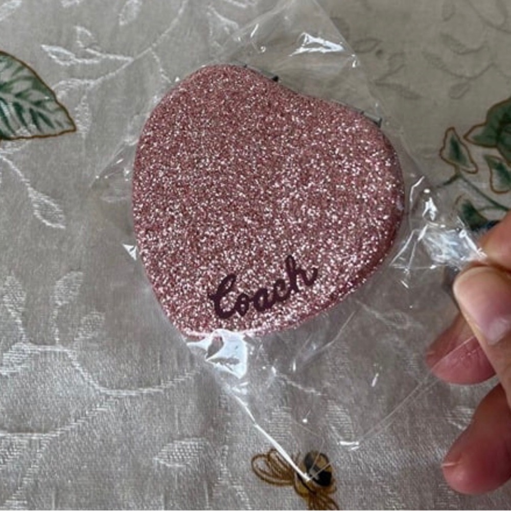 Coach Heart Shaped Compact Mirror in Glitter Shimmery Pink